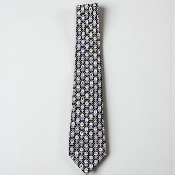 CHANEL Watch/Clock Motif with CC Logo Tie – Navy & Gold